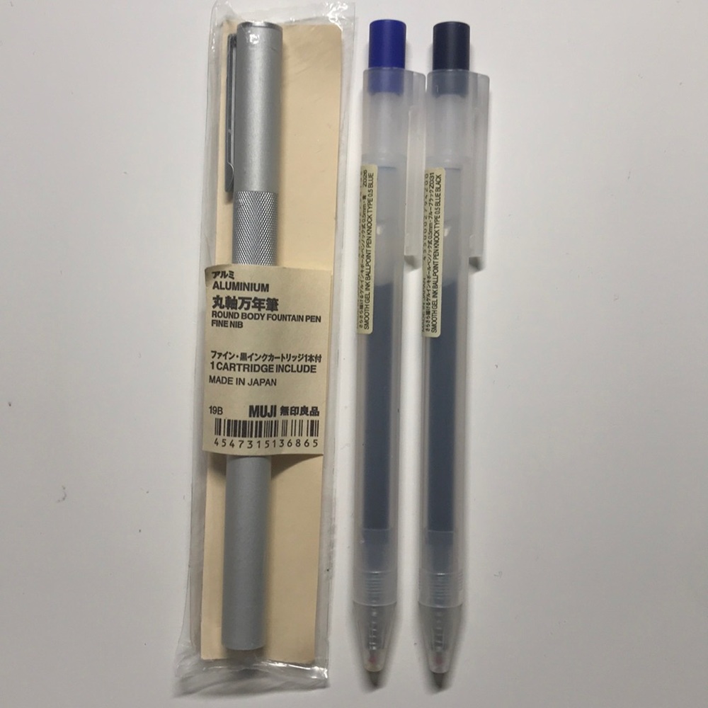 MUJI Black Fountain Pen, Blue&Navy 0.5 Pen Set